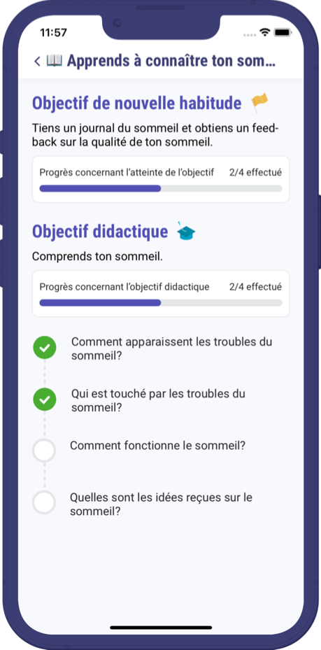 Représentation de la progression du module au sein de l'application.