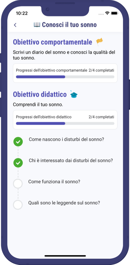 Visualizzazione dell'avanzamento del modulo all'interno dell'applicazione.